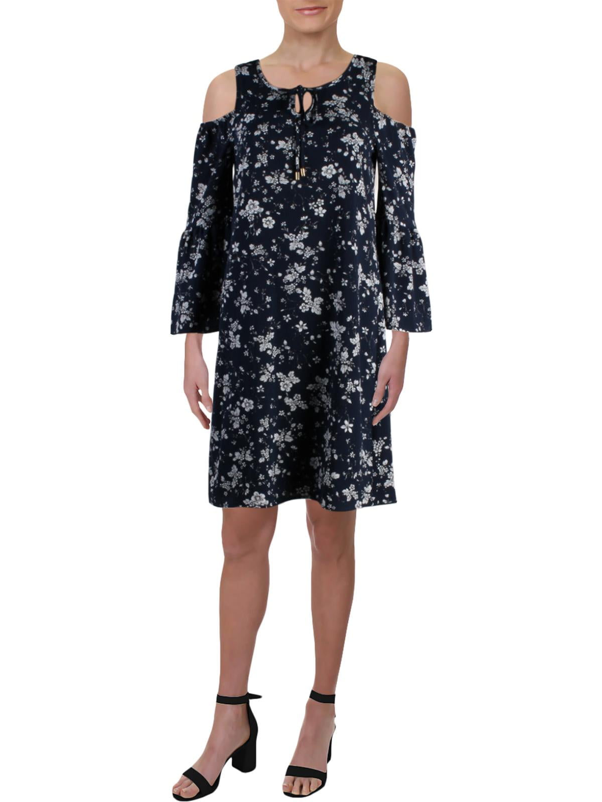 Cupio Blush Cupio Blush Womens Cold Shoulder Floral Casual Dress Navy