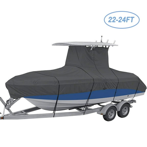 22-24FT Waterproof Boat Cover, Trailerable Cover Heavy Duty Bass Boat Covers, All-Weather Mooring Cover Outdoor Protection Replacement for Jon Boat, Black