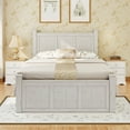 thumbnail image 3 of Bed Frame Farmhouse Style Wood Panel Bed Frame Four Square Poster Bed with Three Storage Drawers, King, Ancient White, 3 of 8