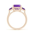 thumbnail image 2 of ANGARA Natural Cushion and Trillion 3.1 ct Amethyst Three Stone Ring in 14K Rose Gold for Women (Size-9mm) | February Birthstone, Birthday, Anniversary, Jewelry Gift for Women | Natural Amethyst Ring, 2 of 9