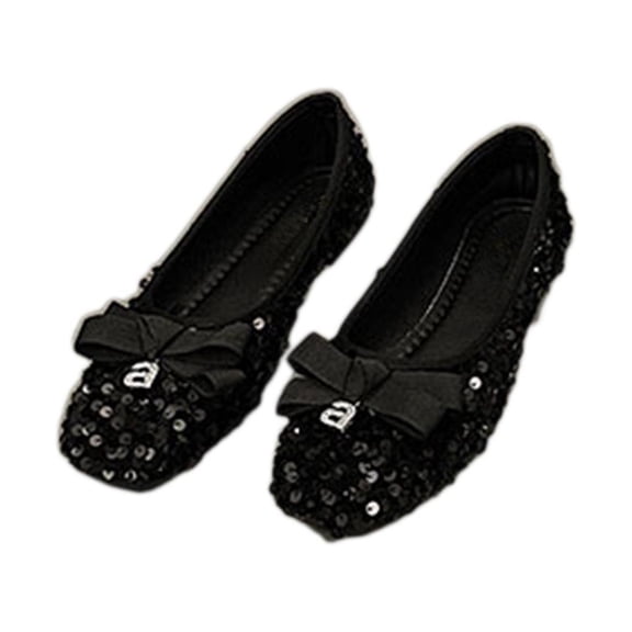 Women's Sequin Glitter Ballet Flat Shoes, Cute Sweet Round Toe Ballerina Flats, Comfortable Bowknot Slipper Shoes