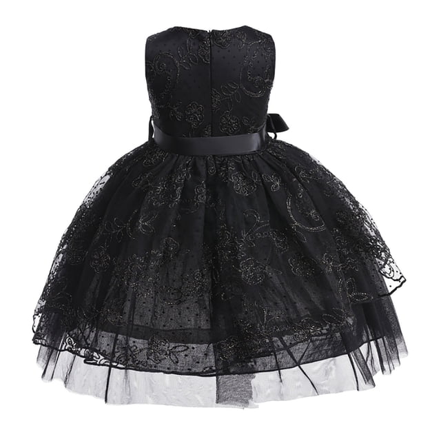 HXWCHs Robe en Tricot pour Filles Épaules Dénudées Robe de Soirée avec Broderie de Roses Robe Formelle Élégante pour Noir 6-7 Ans