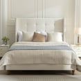 thumbnail image 5 of Mikeor Furniture Peyton Upholstered King Bed / 54" High Headboard / Traditional Hand Buttoned Tufting / Nailhead Trim Wingback / No Box Spring Needed / Easy Assembly / Ivory Velvet C4B027, 5 of 9
