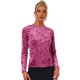 thumbnail image 2 of Camiseta casual de manga larga con cuello redondo y parte superior de terciopelo para mujer Fucsia M, 2 of 2