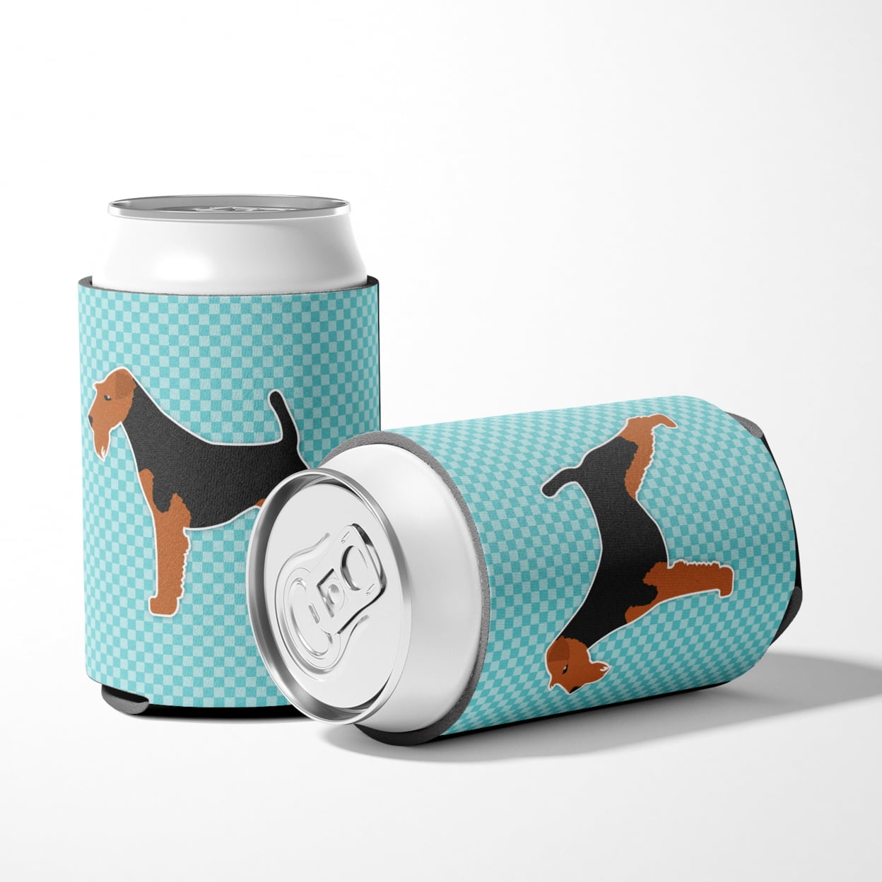 Carolines Treasures BB3685CC Welsh Terrier Checkerboard Blue Can or Bottle Hugger