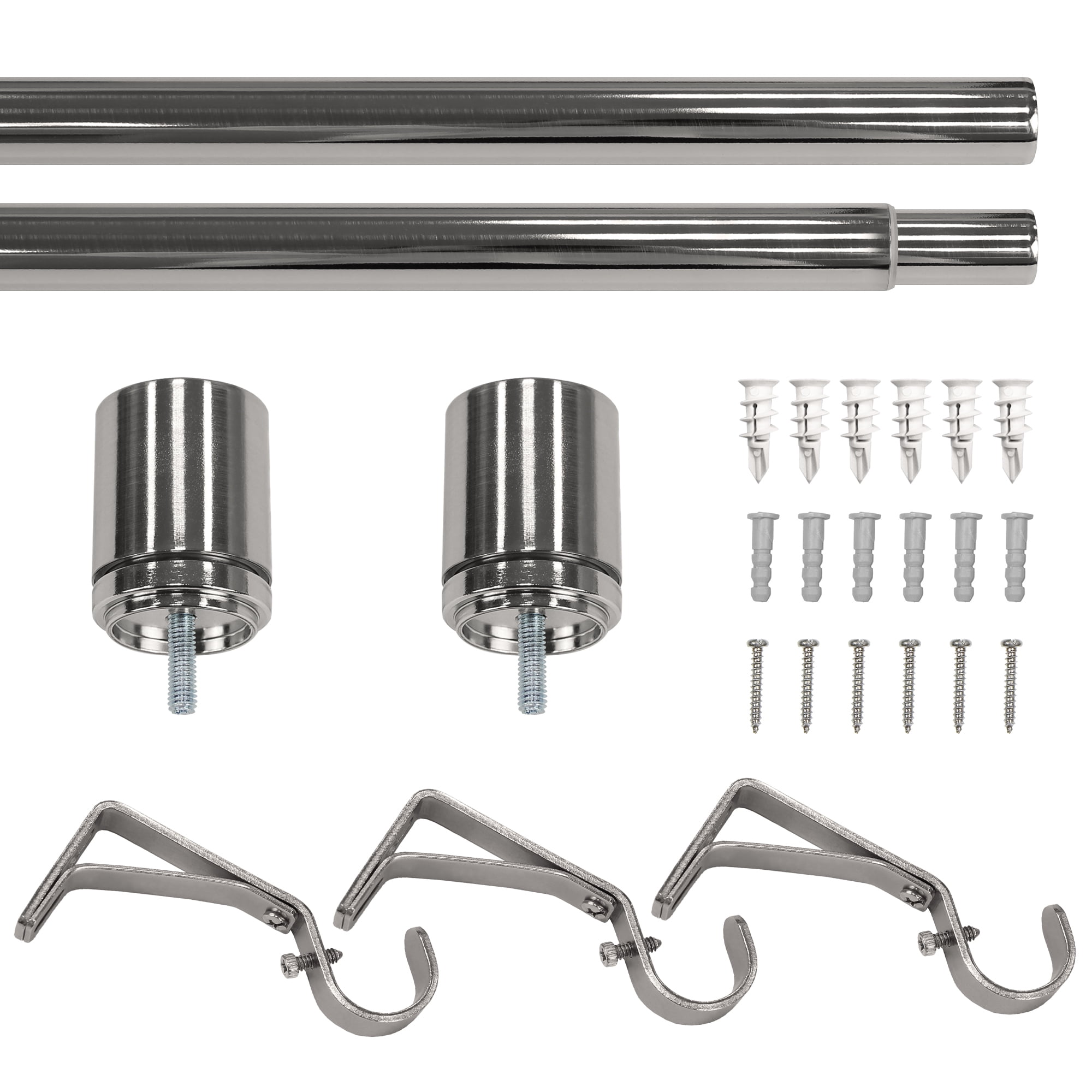 Better Homes & Gardens 1" Brushed Nickel Cylinder Adjustable Single Curtain Rod Set, 120"-180"
