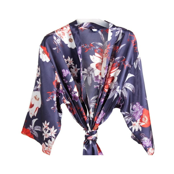 Qarigey Batas de noche de satén para dama de honor, estampado de patrón, regalo de boda, fiesta nupcial, ropa de dormir, suministro de disfraces para Disfraces de disfraces Azul oscuro Tamaño libre Qarigey AP012754-12