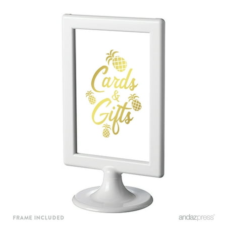 Gold Ink Pineapple Party, 4x6-inch Birthday Framed Party Signs, Cards & Gifts, Includes Frame