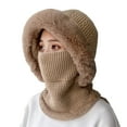 thumbnail image 2 of dianhelloya Warm hat Knitted Hat Multipurpose Fuzzy Plush Ears Pure Color Autumn Winter Women Face Cover Neck Gaiter Warmer Beanie Cap for Outdoor Khaki, 2 of 8