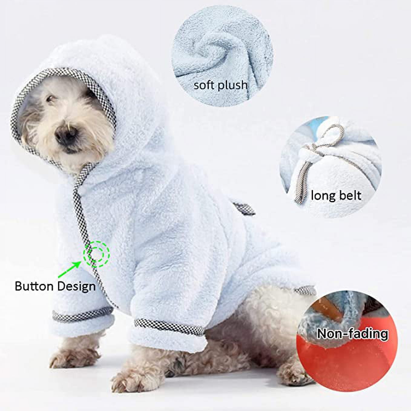 Dog Bathrobe, Microfiber Fast Drying Absorbent Hooded Bath Towel for Puppy Small Medium Large Dog Cat (2XL, LightCyan)