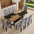thumbnail image 2 of Newest 8-Piece Wood and Black Dining Table Set 71x35.4 inch with Storage and 8 Light Gray Linen-Cotton Chairs, 2 of 10