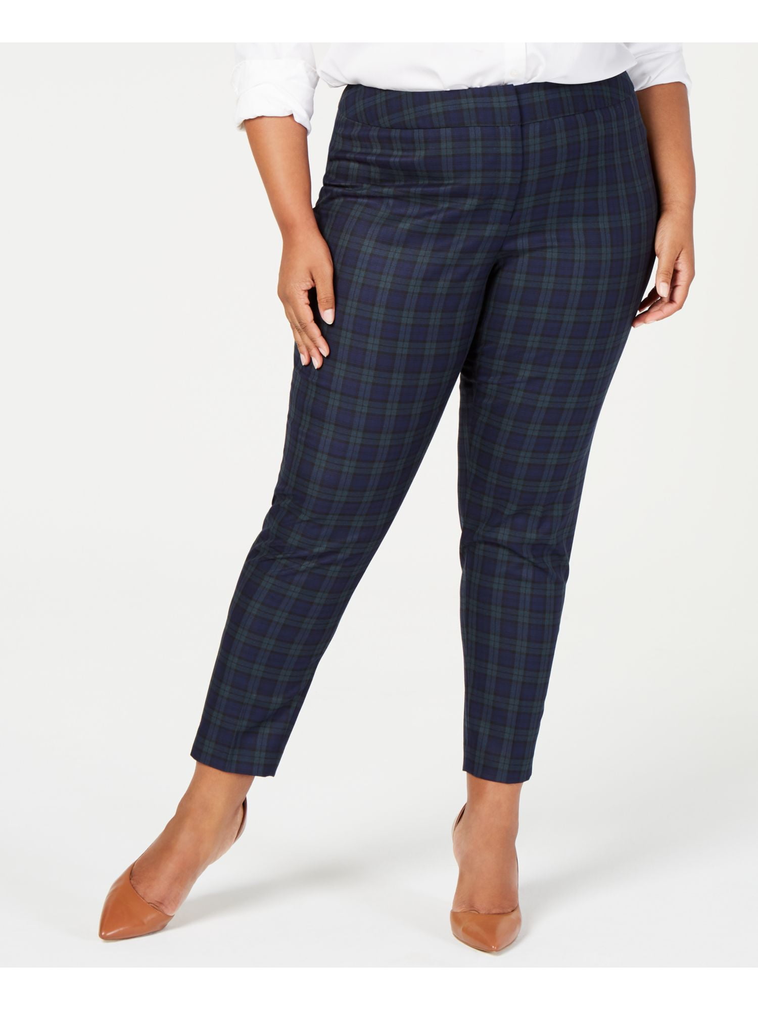 navy plaid pants womens