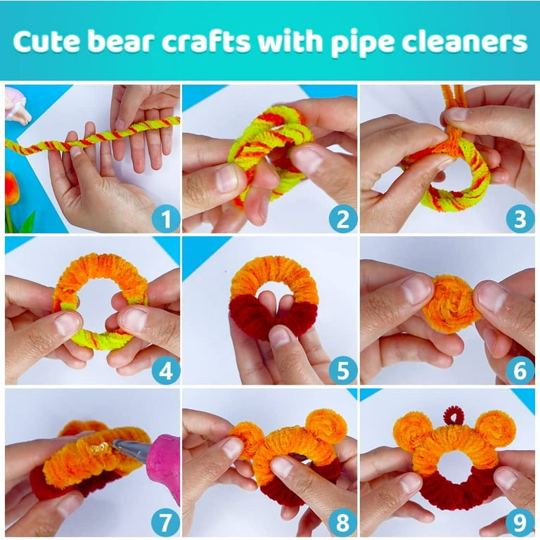 Set of 2 eeBoo Fuzzy Bear Brown Pipe Cleaners Craft Kit- Kids, School,  Crafts
