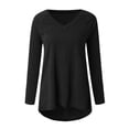 thumbnail image 3 of Honganda Women Autumn Clothes, Solid-Color V-Neck Large Size Pullover Top, 3 of 4