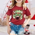 thumbnail image 2 of FUZHIQ Kids Shamrock Shirts Funny Irish Clover Pattys Short Summer Tee Shirts Crew Neck Funny Cute Casual Party Girls T-Shirts Size 7-8(Brick Red,3-4 Years), 2 of 4