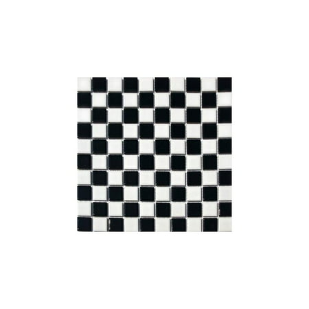 UPC 608729541332 product image for square checkered tile black & white porcelain mosaic shiny look 1-1/8