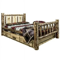 Glacier Country Collection Twin Storage Bed w/ Laser Engraved Elk Design