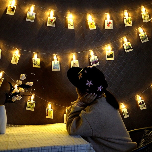 Cadena de luces LED con clip para fotos, cadena de luces decorativas a batería para fiestas y bodas