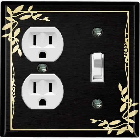 Metal Light Switch Plate Cover Elegant Victorian Floral Frame Black Yellow FRA083