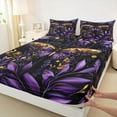thumbnail image 3 of jejeloiu Gold Purple Moth Queen Sheet Sets,Rustic Plants Leaf Flat Sheet,Modern Aesthetic Art Queen Fitted Sheet For Teens,Breathable Home Decor,4pcs, 3 of 7