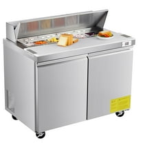 KFFKFF 48'' Wide Commercial Salad Bar Refrigerator, Refrigerated Sandwich Salad Prep Table with 2 Doors, Stainless Steel Prep Fridge for Commercial Kitchen Restaurant 12.5 Cu. Ft