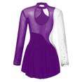 thumbnail image 4 of Doomiva Women's Adult Figure Ice Skating Dress Long Sleeves Rhinestones Gymnastics Leotard Activewear Purple L, 4 of 7