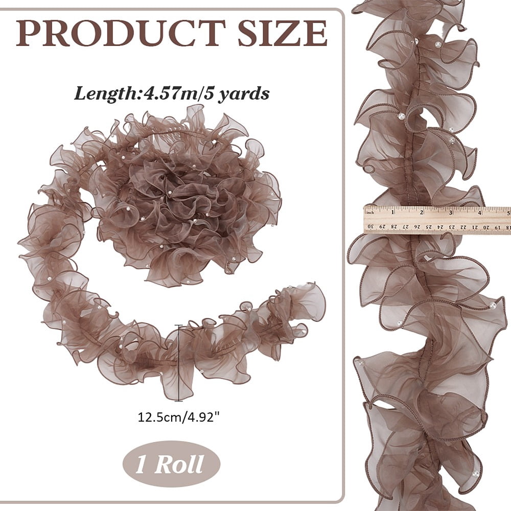 5 Yards Pleated Organza Pleated Lace Ribbon Ruffled Ribbon with Plastic Beads Garment Accessories Gray 4-7/8 inch(125mm)
