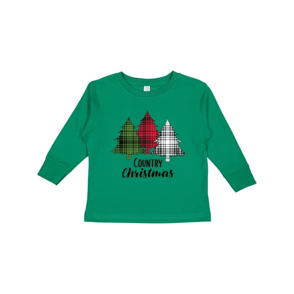 Inktastic Country Christmas Plaid Trees Boys or Girls Long Sleeve Toddler T-Shirt