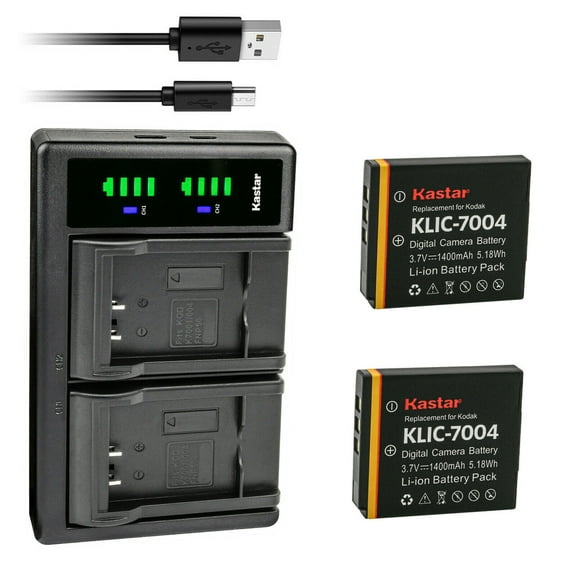 Kastar 2-Pack Battery and LTD2 USB Charger Compatible with Kodak KLIC-7004 K7004 Battery, Kodak K7700 Charger, EasyShare M1033, EasyShare M1093 IS, EasyShare M2008, EasyShare V1073, EasyShare V1233