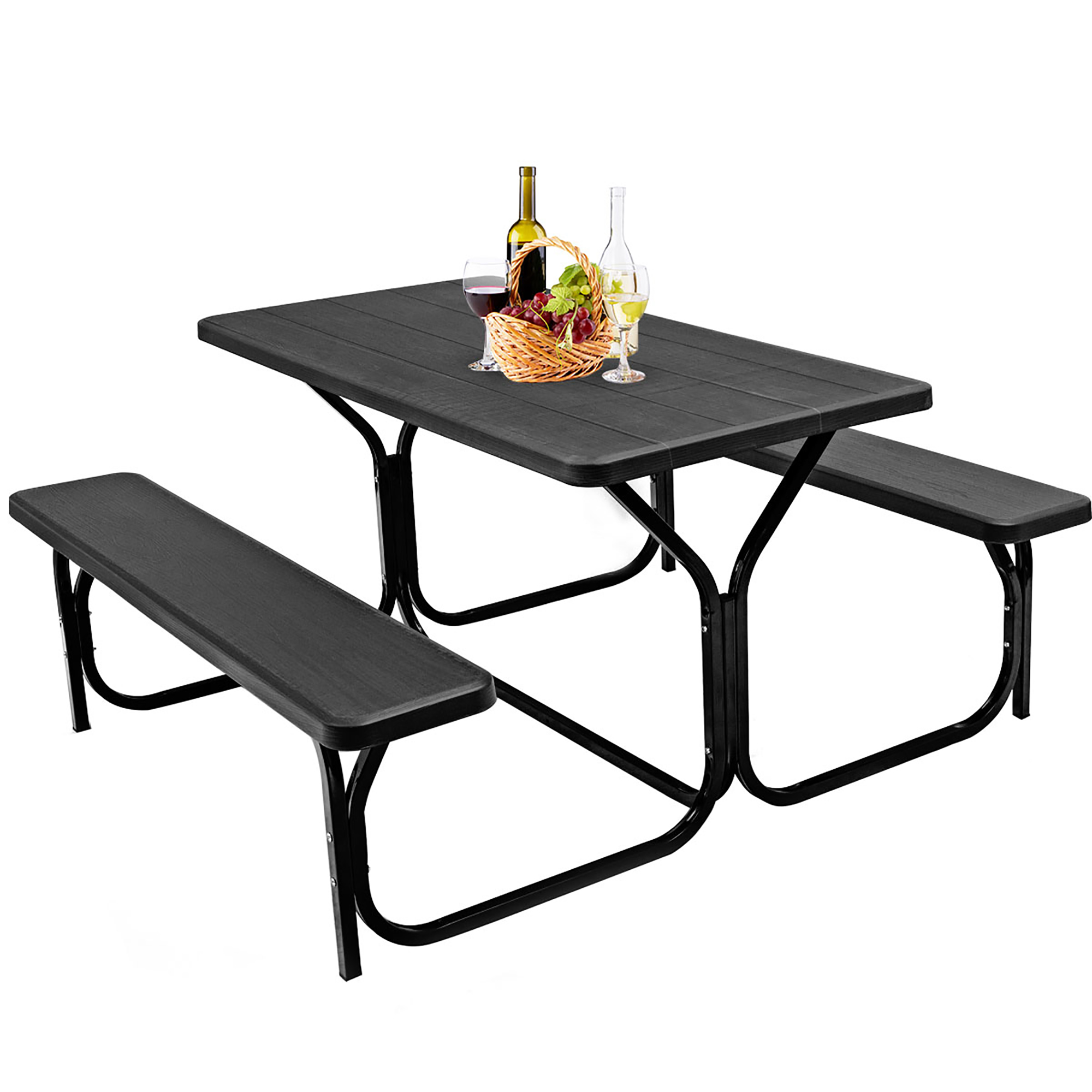 Costway Picnic Table Bench Set Outdoor Backyard Iron Patio Garden Party Dining All Weather Black - image 2 of 8