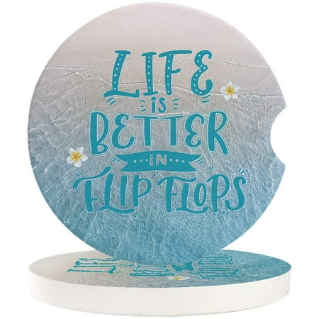 

FMSHPON Life is Better in Flip Flops Beach Set of 6 Car Coaster for Drinks Absorbent Ceramic Stone Coasters Cup Mat with Cork Base for Home Kitchen Room Coffee Table Bar Decor