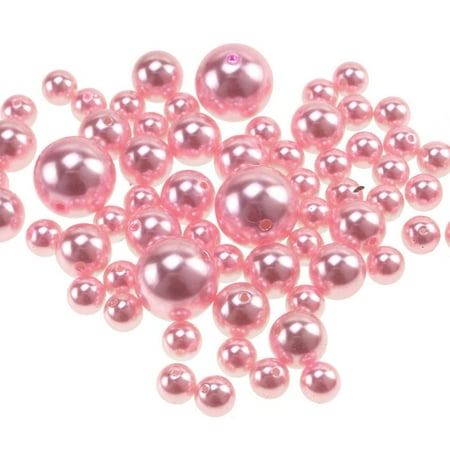 Pearl Plastic Beads - Assorted Plastic Pearl Beads, 14mm, 20mm, 30mm, 76-Piece, Pink