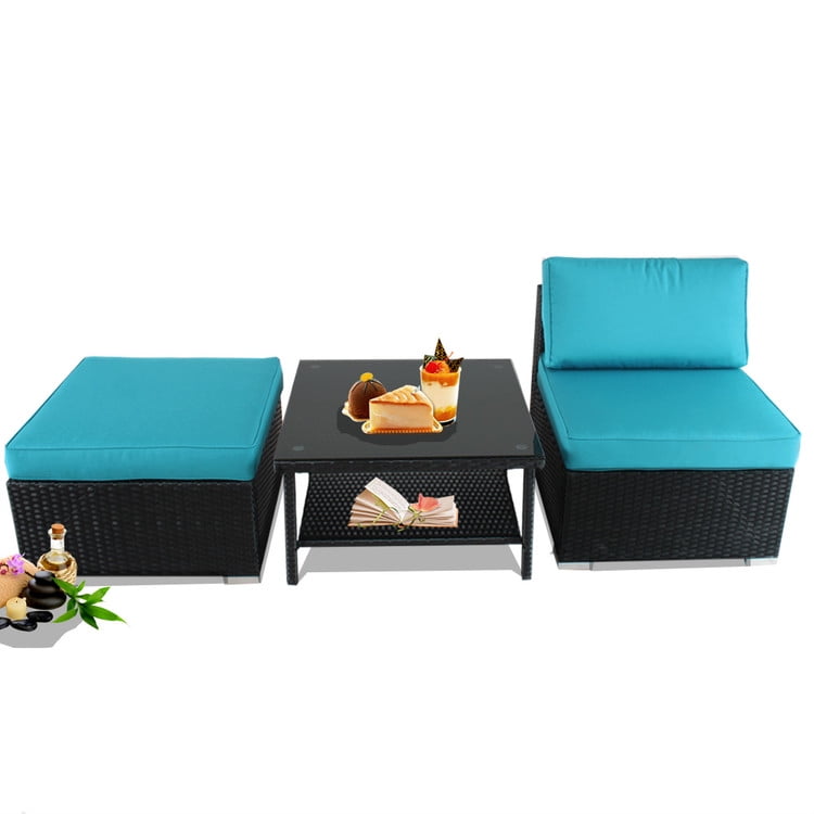 Patio Furniture Sofas Black Rattan Sofa Ottoman Side Table ...