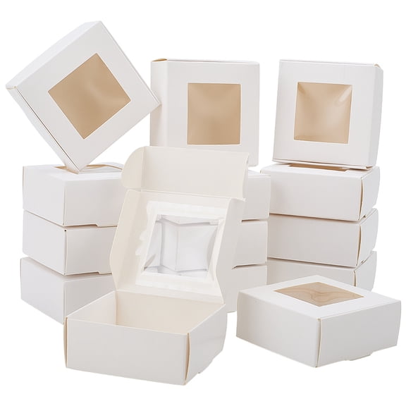 20Pcs Small Soap Packaging Boxes 3x3x1.2 Inch White Square Paper Gift Wrapping Box Clear Window Foldable DIY