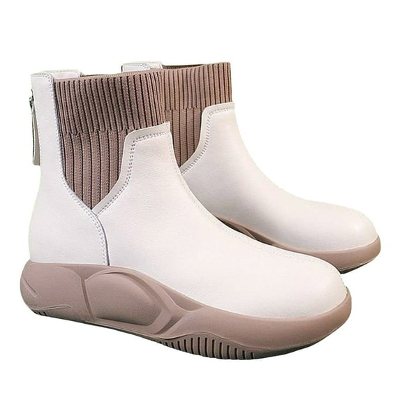 Mepaouo Platform Boots for Women Waterproof Non Slip Outdoor Winter Snow Ankle Booties(Beige,6.5)