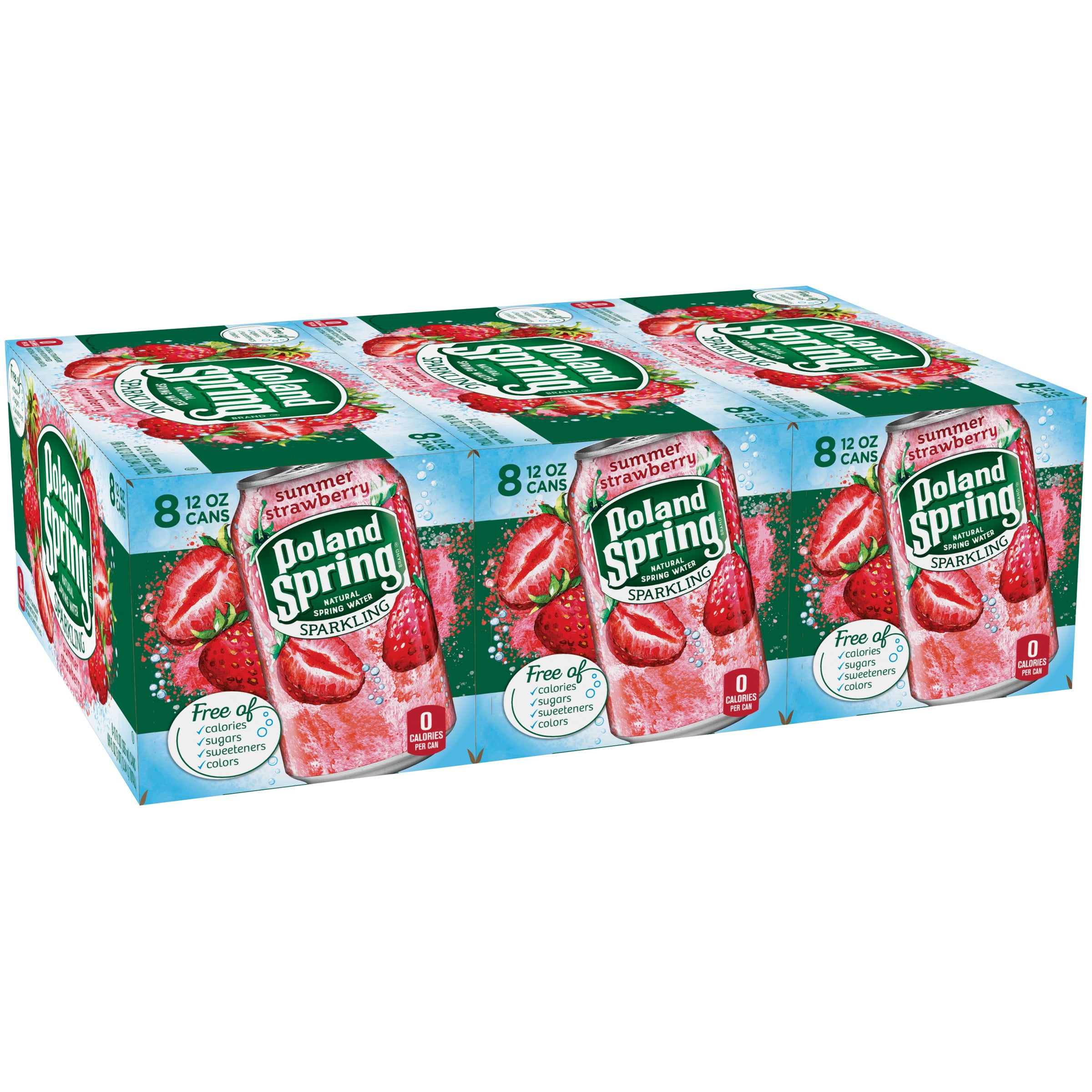 Poland Spring Sparkling Water, Summer Strawberry, 12 oz. Cans (Pack of