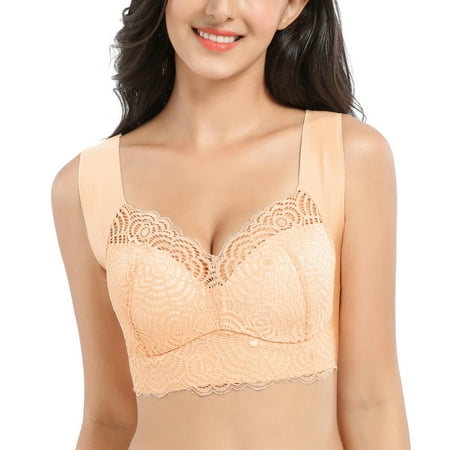

Spdoo Women Plus Size Seamless Sport Bra Lace Wireless Bra Beige 40C/D