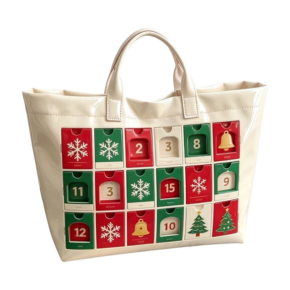 Christmas PVC Tote Bag, Large Waterproof Printed Reusable Shoulder Handbag for Gifts, Groceries, Travel, Holiday Shopping and Carrying