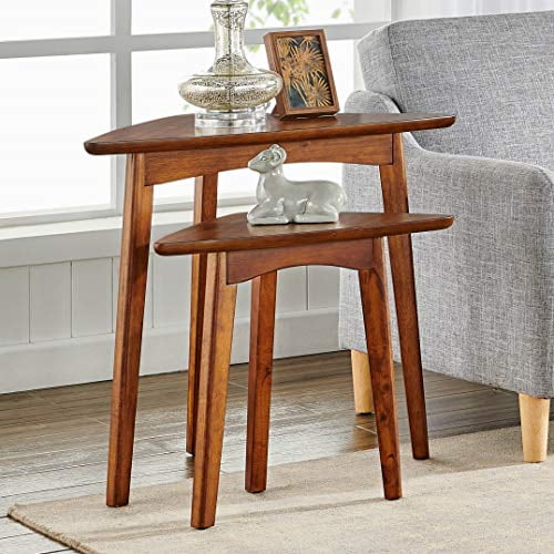 Monterey 24" Mid-Century Wood Triangular Nesting End Tables, Set of Two, Warm Chestnut