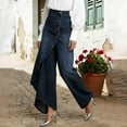 thumbnail image 7 of Qiopertar Women's Loose Wide Leg Denim Skirt Pants High Waist Casual Drawstring Waist with Side Buttons Long Flowy Solid Color Washed Jeans Culottes, Dark Blue 3XL, 7 of 7