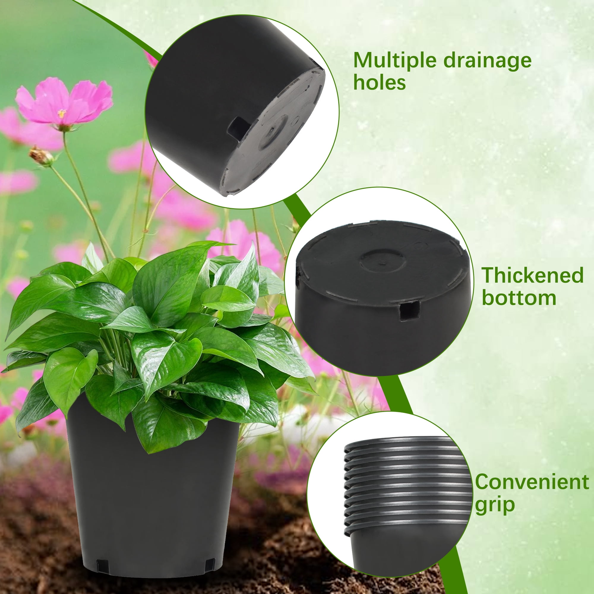 hostic 10Pcs 2gal Premium Black Nursery Pot Plant Container Garden Planter Pots Plastic