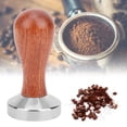 thumbnail image 3 of Prensa de café de acero inoxidable de 51 mm con mango de madera y martillo para café en polvo, herramienta de cocina, fondo plano, 3 of 14