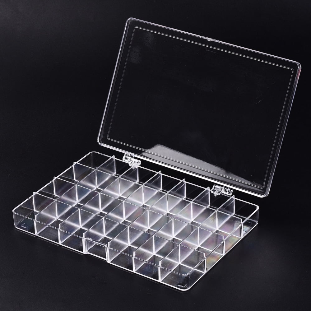 Polystyrene Bead Storage Containers 28 Compartments Organizer Boxes with Hinged Lid Rectangle Clear 19.9x13.5x2.5cm compartment: 3.2x2.7cm