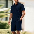 thumbnail image 2 of hotojiny Men's 2 Pieces Outfits Shirt and Shorts Set Breathable Solid Color Collared Golf Top Lightweight Matching Sweatsuit(Navy,Large), 2 of 7
