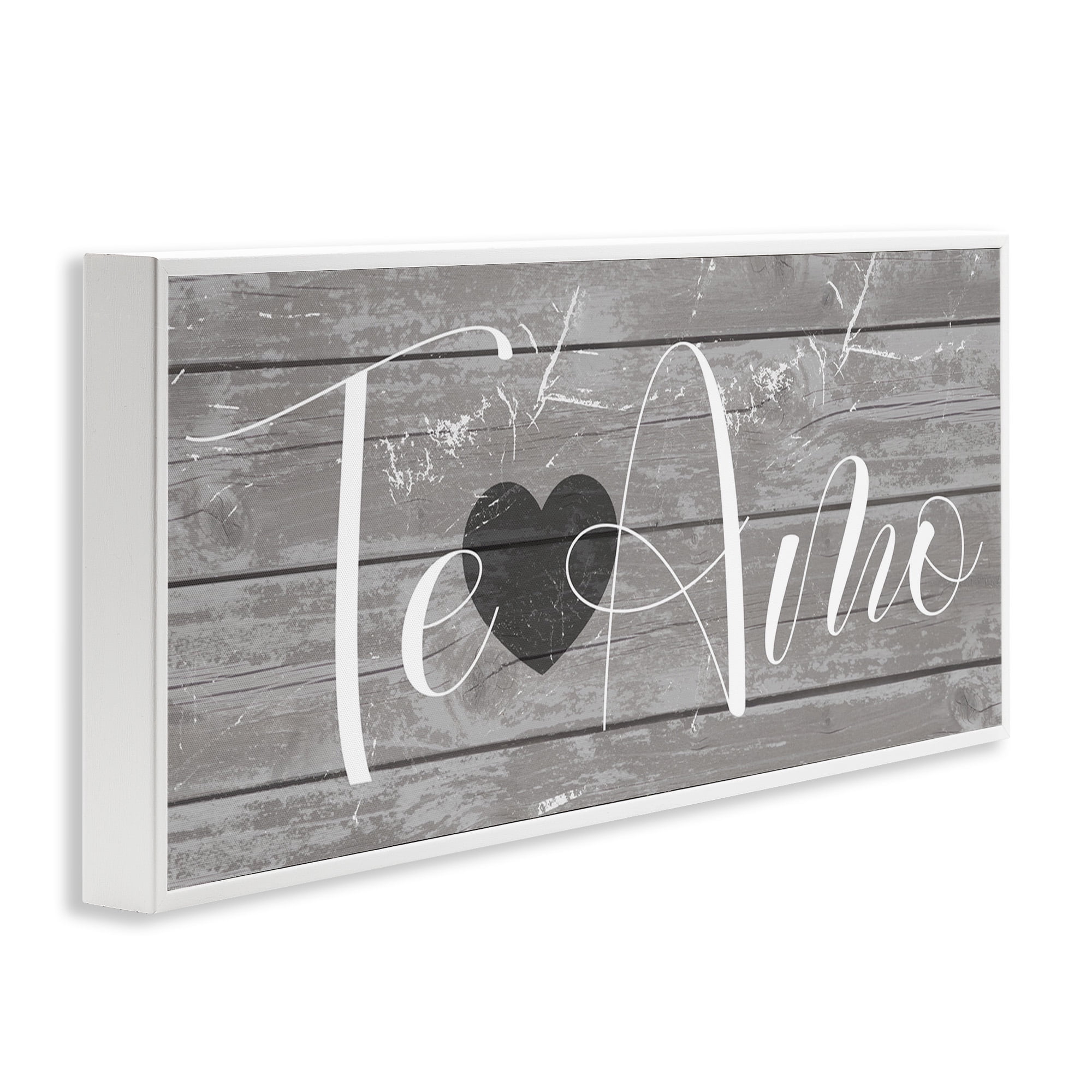 Stupell Industries Te Amo Romantic Rustic Typography Painting White Framed Art Print Wall Art, 30 x 13