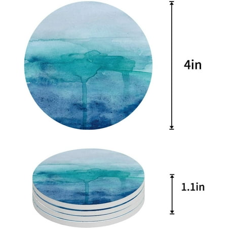 

KXMDXA Blue and Green Watercolor Gradient Style Set of 6 Round Coaster for Drinks Absorbent Ceramic Stone Coasters Cup Mat with Cork Base for Home Kitchen Room Coffee Table Bar Decor