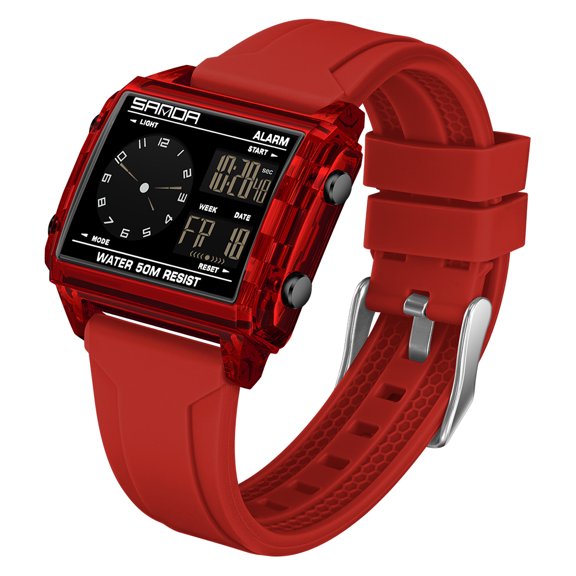 Digital Watches for Men Women Waterproof Unisex Digital Sports Watch Square Stopwatch Countdown Alarm Analog Silicone Strap Transparent Case Wristwatch