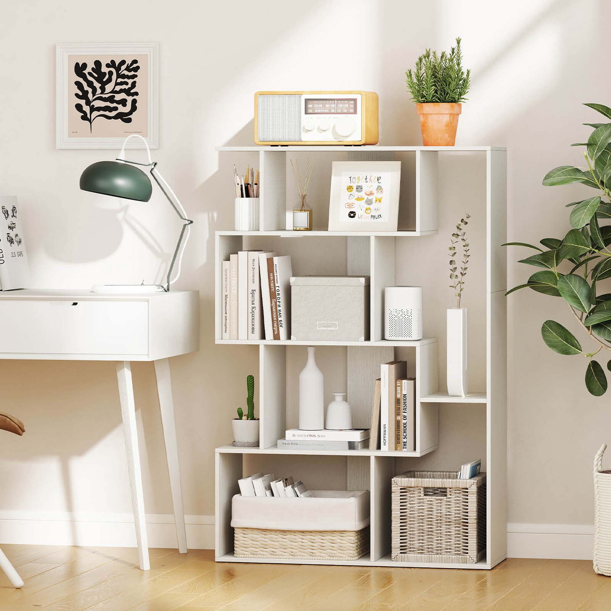 Costway 47" Open-back Geometric Bookshelf Home 6-Cube Large Bookcase with Anti-tip Kits White
