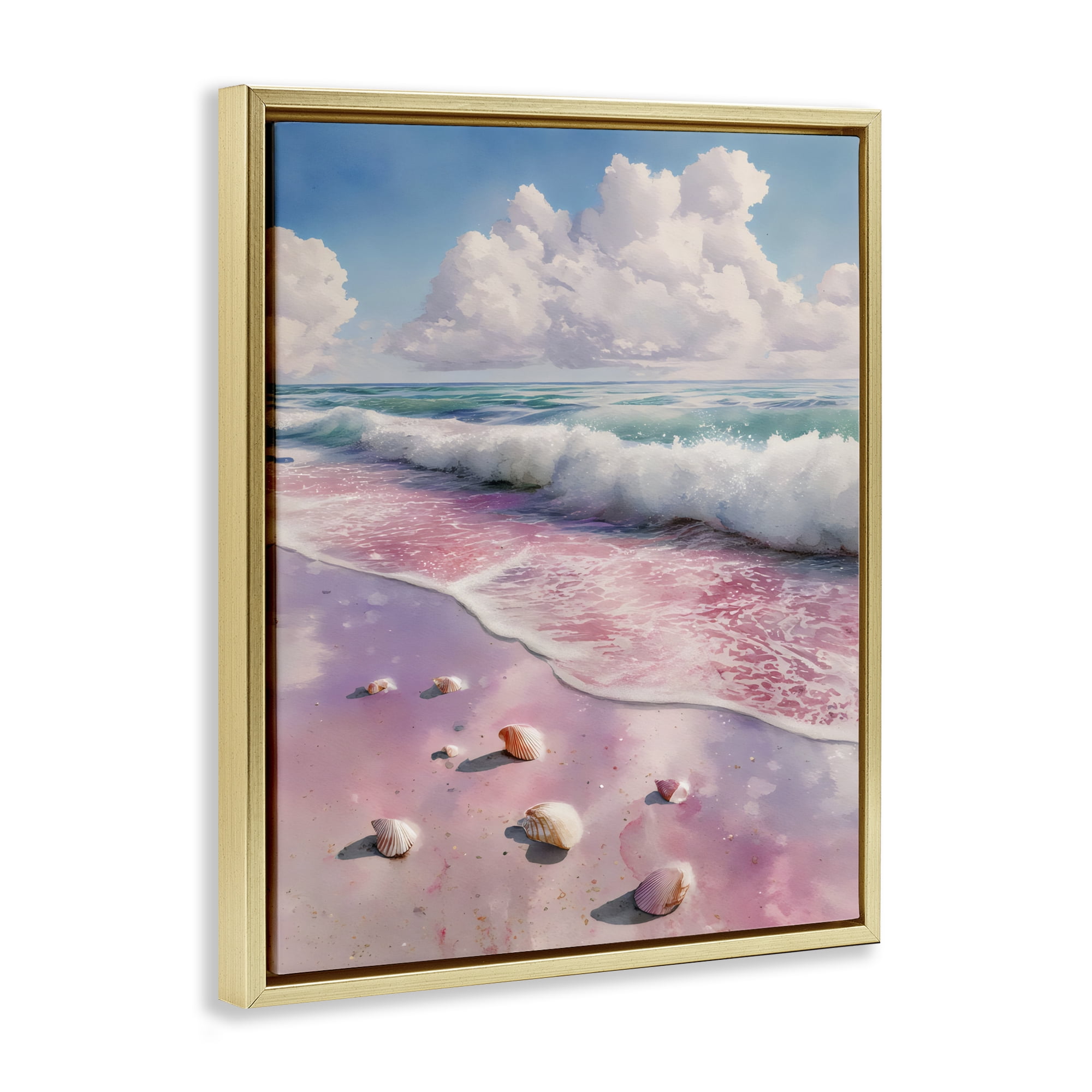Stupell Industries Pink Sands with Scattered Shells Gold Framed Floater Canvas Wall Art, design by Franklyn Gregory