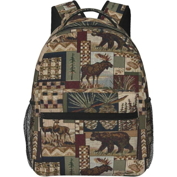GDAKE Rustic Lodge Bear Moose Deer Stylish Casual Backpack Purse For